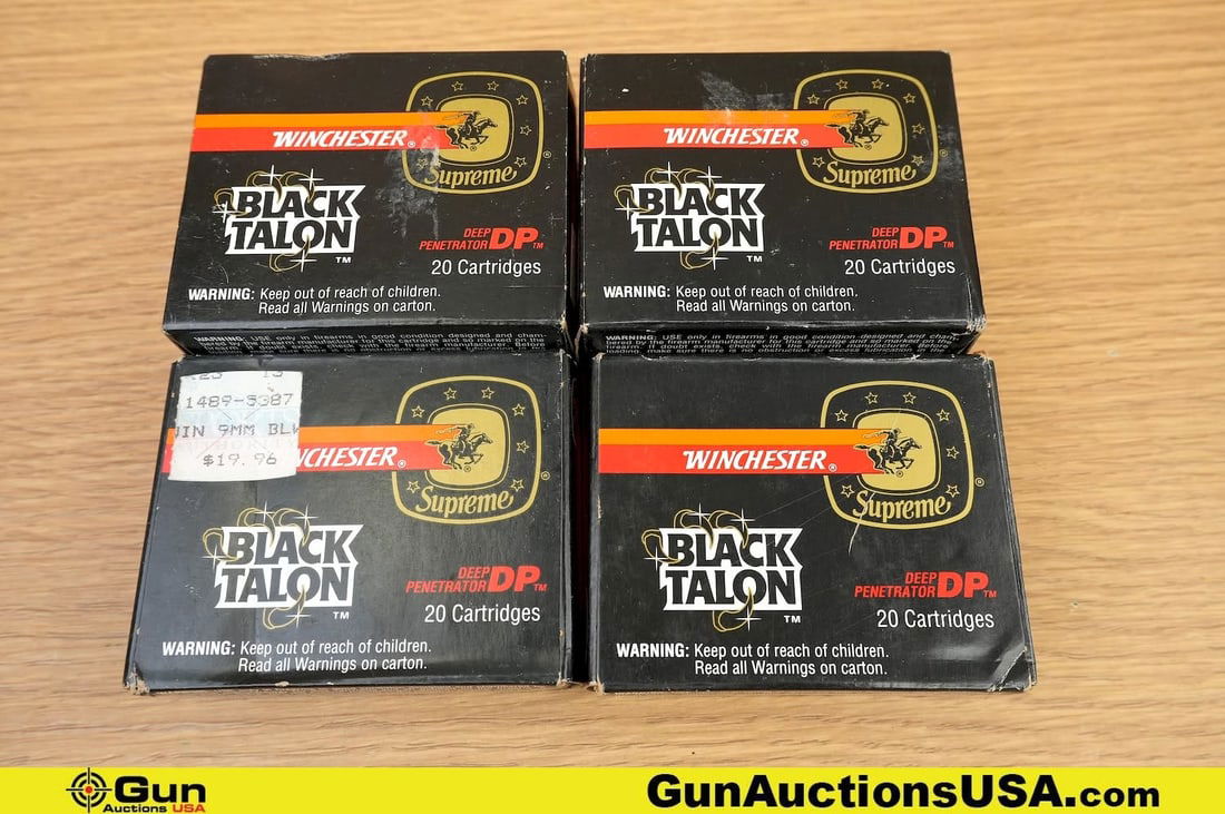 Winchester BLACK TALON .357 MAGNUM, 9MM, .44 REM MAG Ammo. 80 Total Rds; 20 Rds of .357 MAG, 20 Rds: Winchester BLACK TALON .357 MAGNUM, 9MM, .44 REM MAG Ammo. 80 Total Rds; 20 Rds of .357 MAG, 20 Rds of .44 REM MAG, and 40 Rd of 9MM Luger. . (82049) (GSCT35)