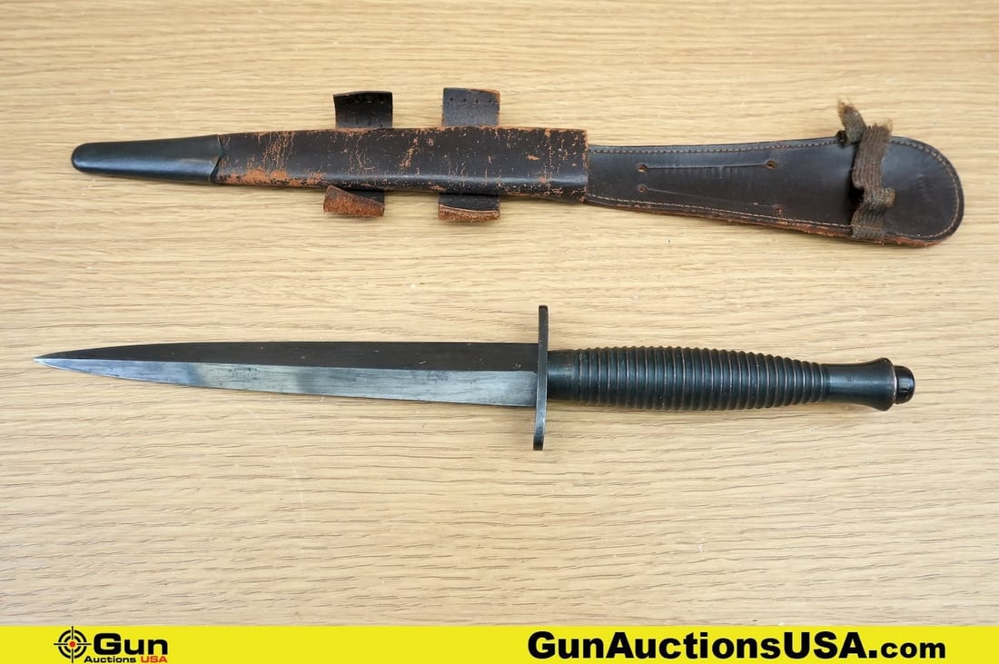 British Surplus COLLECTOR'S Knife. Very Good. BRITISH COMMANDO, TYPE 3 FIGHTING Knife with Leather (1 of 9)
