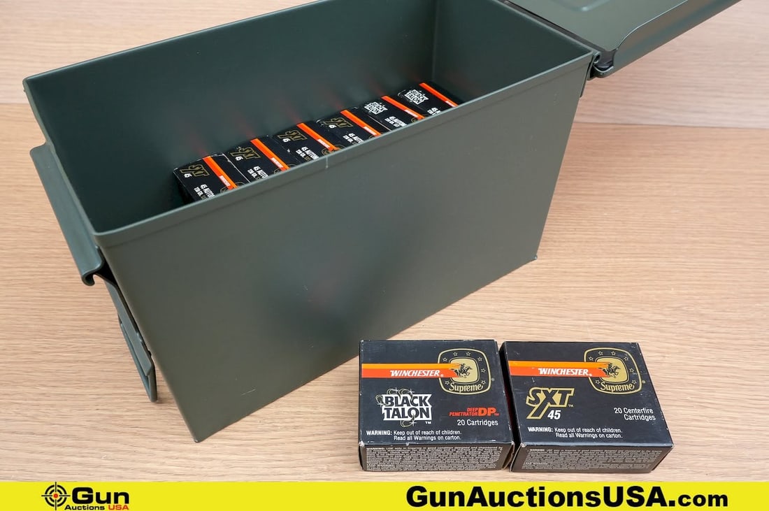 Winchester .45 AUTO Ammo. 60 Rds of .45 AUTO Black Tallon. 100 Rds of .45 AUTO SXT 45. Includes (1 of 5)