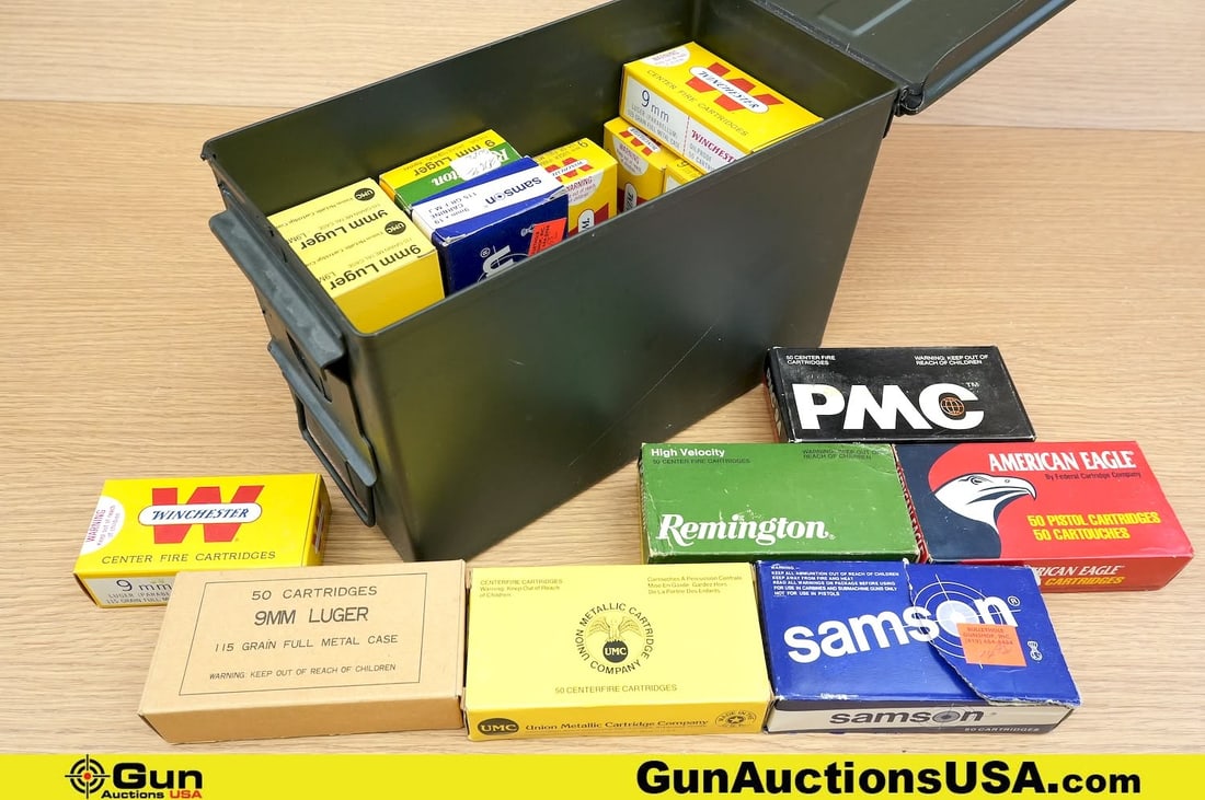 Western, Remington, UMC, Etc. 9MM Ammo. Approx. 950 Rds. Includes Metal Ammo Can. . (81838) (GSCW52) (1 of 6)