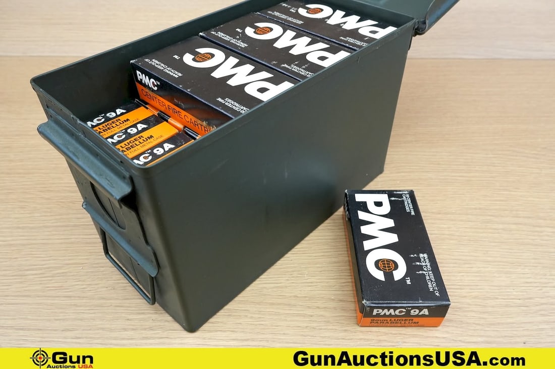 PMC 9MM Ammo. Approx. 1000 Rds of 115 Gr. FMJ. Includes Metal Ammo Can. . (81847) (GSCW66) (1 of 6)