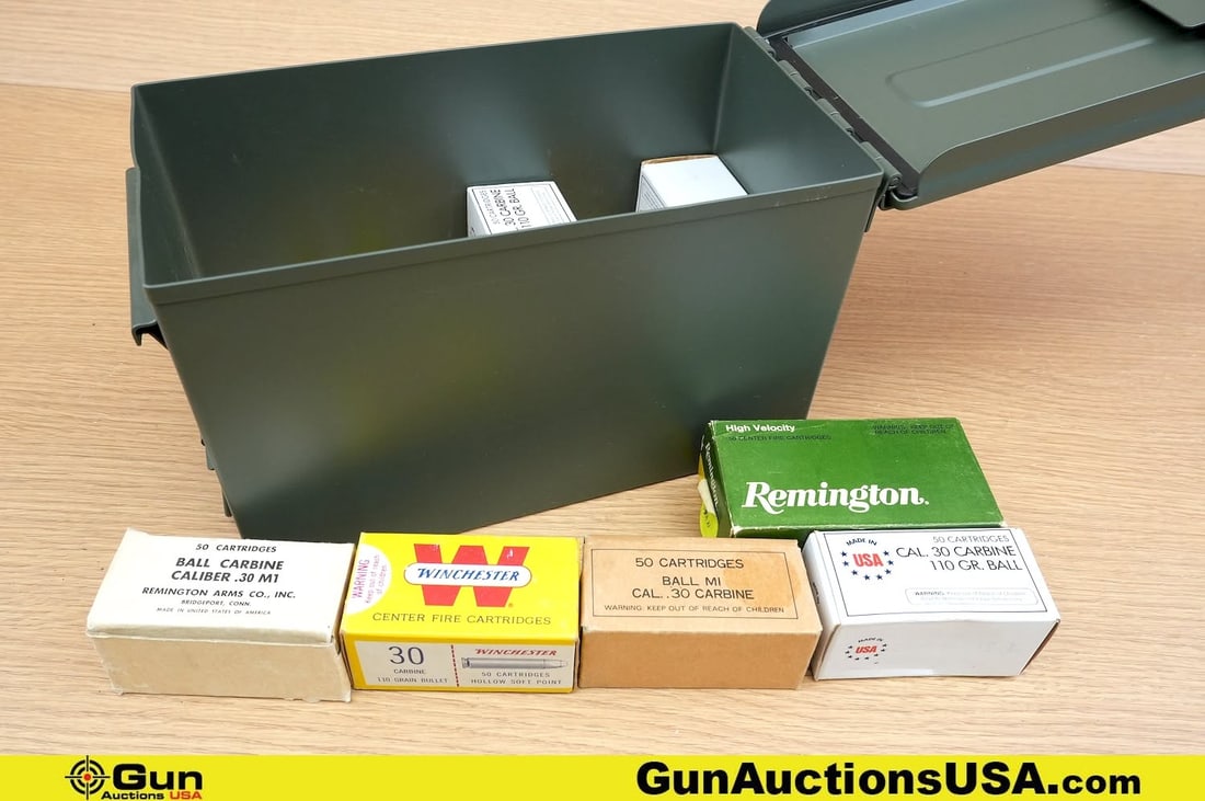 PMC, Winchester, Remington .30 CARBINE Ammo. Approx. 690 Rds. Includes Metal Ammo Can. . (81839): PMC, Winchester, Remington .30 CARBINE Ammo. Approx. 690 Rds. Includes Metal Ammo Can. . (81839) (GSCV32)