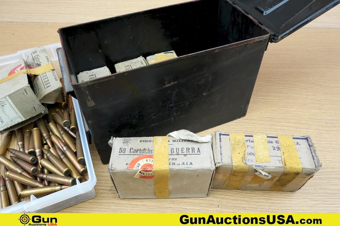 Spanish Surplus 7MM MAUSER Ammo. Approx. 290 Rds, Includes Metal Ammo Can. . (81842) (GSCV15): Spanish Surplus 7MM MAUSER Ammo. Approx. 290 Rds, Includes Metal Ammo Can. . (81842) (GSCV15)