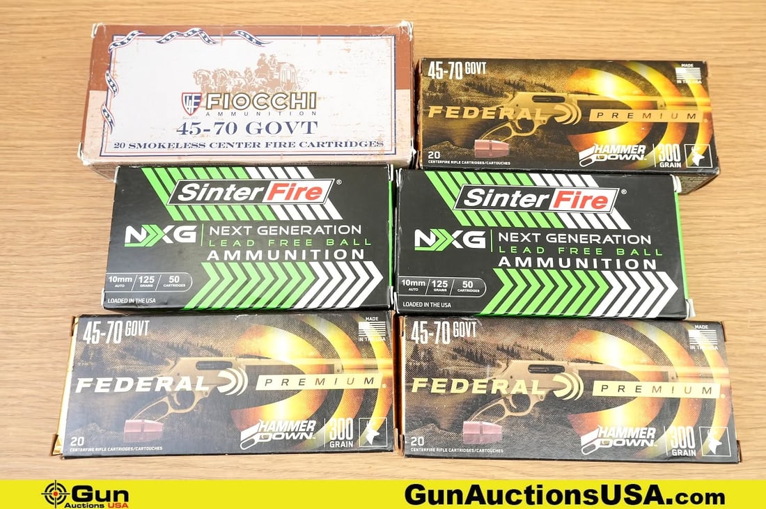 SINTER FIRE, Fiocchi, Federal .45.70, 10 MM Ammo. Approx. 80 Rds of .45.70, 100 Rds of 10 MM. (1 of 2)