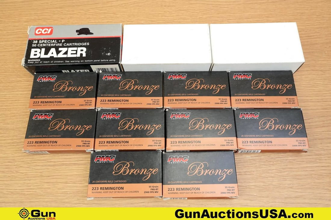 PMC, Blazer, Etc. .223, .38 Special Ammo. 200 Rds of .223, 150 Rds of .38 Special. . (82007): PMC, Blazer, Etc. .223, .38 Special Ammo. 200 Rds of .223, 150 Rds of .38 Special. . (82007) (GSCU93)