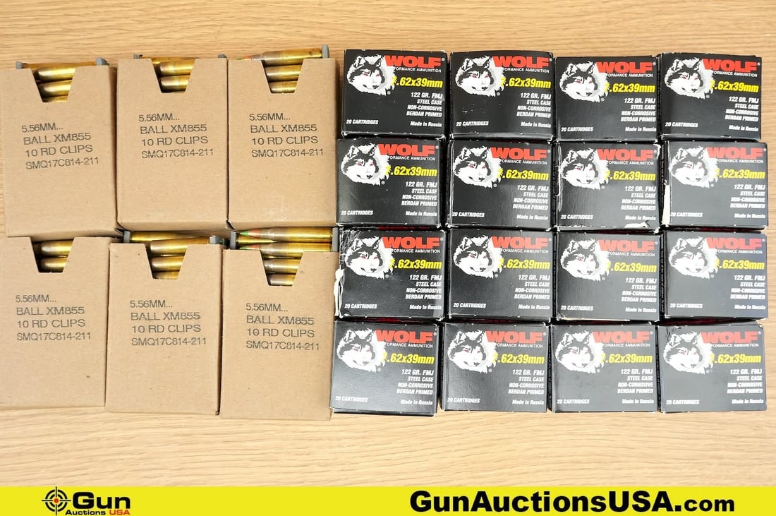 Wolf, Etc. 7.62x39, 5.56 Ammo. 410 Rds in total; 320 Rds of 7.62x39, and 90 rds. of 5.56. (82033) (1 of 3)