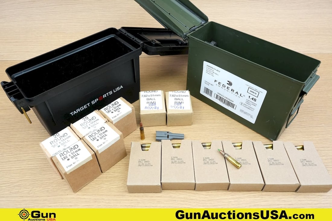 Surplus, Etc. 7.62x51, 5.56 Ammo. 230 Rds in total; 140 Rds of 7.62x51, 90 Rds of 5.56. Includes one (1 of 10)