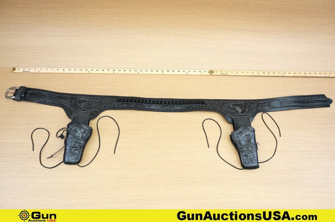 Kirkpatrick .45 Cal Double Cowboy Rig. Very Good. BEAUTIFUL Black Embossed Leather Double Rig for SA (1 of 16)