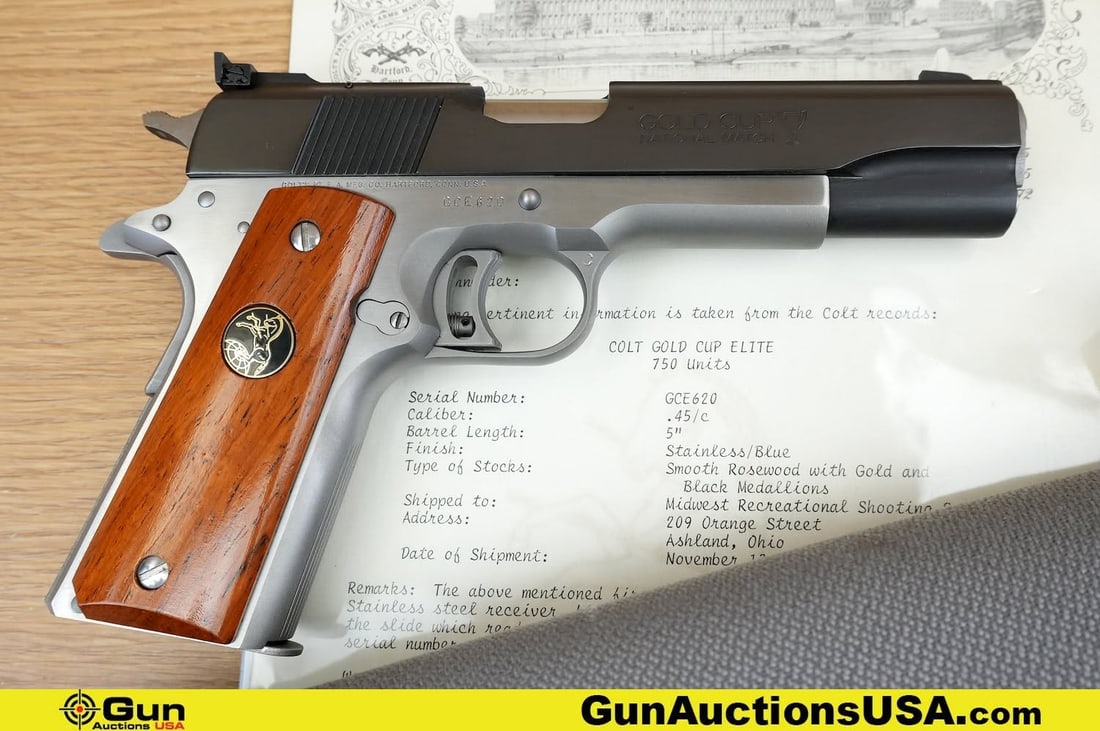 COLT 1987 GOLD CUP ELITE .45 AUTO COLLECTOR'S Pistol. ONE of 750 as Authenticated. Excellent. 5" (1 of 20)
