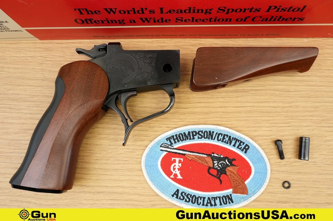 Thompson Center CONTENDER NONE MARKED Receiver. Very Good. . Hammer Fired Receiver, Featuring a: Thompson Center CONTENDER NONE MARKED Receiver. Very Good. . Hammer Fired Receiver, Featuring a Blued Steel construction, Walnut Pistol and Foregrip, Mountain Lion Engraved Receiver, Versatile Design