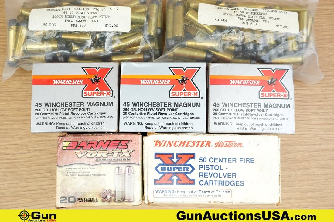 Winchester, Barnes, Georgia Arms, Etc. .45 WIN MAG, .44-40 Winchester, .454 Casull Ammo. Approx. 230 (1 of 3)