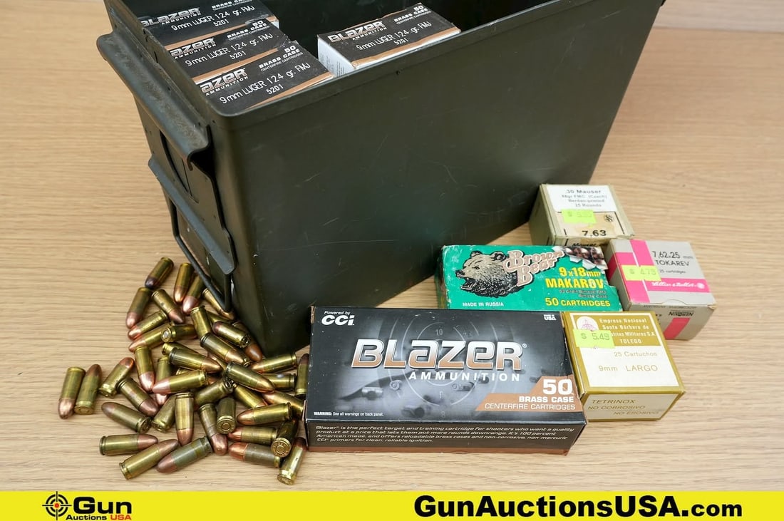 Blazer, Brown Bear, Etc. 9MM, 9x18 Makarov, 7.62x25 Tokarev, .30 MAUSER Ammo. Approx. 509 Rds in (1 of 11)