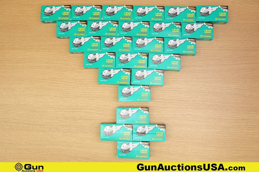 JSC, Brown Bear 7.62x39 SUB SONIC Ammo. 500 Rds of 7.62x39 SUB SONIC 196 Gr. BI METAL FMJ. . (82796) (1 of 2)
