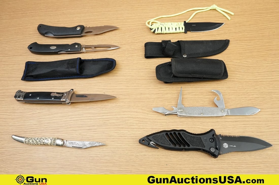 Surplus, Etc. Knives, Etc. . Excellent. Six Folding Knives and One Fixed Blade Knife with Three (1 of 16)