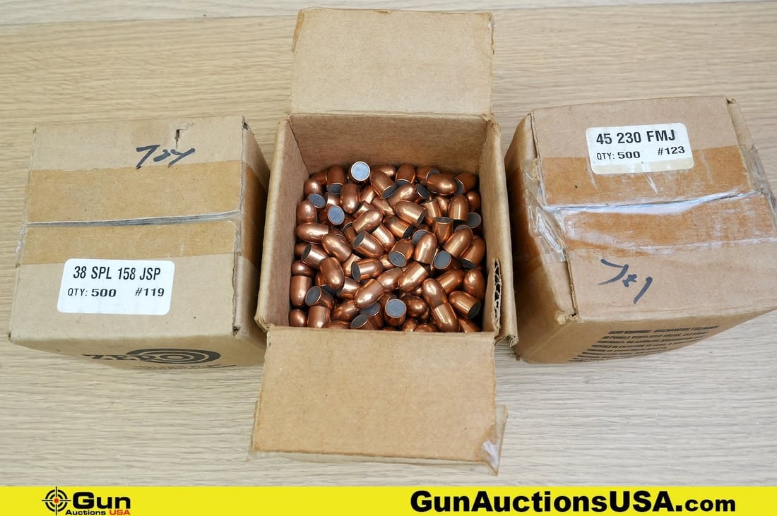 Zero .45 Cal, .38 SPL Projectiles. Approx. 1250 Rds in Total; Approx. 750 Projectiles of .45 Caliber (1 of 3)