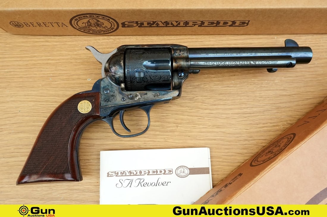 BERETTA STAMPEDE .45 LONG COLT SEQUENTIAL SERAIL NUMBERS Revolver. Excellent. 5½" Barrel. Shiny: BERETTA STAMPEDE .45 LONG COLT SEQUENTIAL SERAIL NUMBERS Revolver. Excellent. 5½" Barrel. Shiny Bore, Tight Action . SPECTACULER! Featuring BEAUTIFUL Ornate Engraving on Barrel, Receiver, Cylin