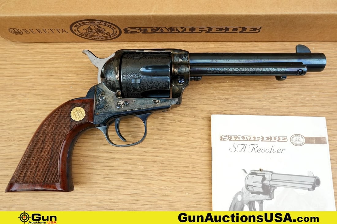 BERETTA STAMPEDE .45 LONG COLT SEQUENTIAL SERAIL NUMBERS Revolver. Excellent. 5½" Barrel. Shiny: BERETTA STAMPEDE .45 LONG COLT SEQUENTIAL SERAIL NUMBERS Revolver. Excellent. 5½" Barrel. Shiny Bore, Tight Action . WOW a GORGEOUS Revolver! Features BEAUTIFUL Ornate Engraving on Barrel, Rece