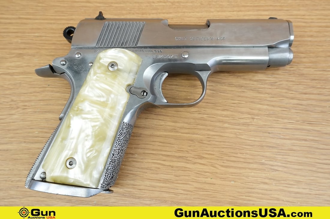 COLT MARK IV SERIES 80 OFFICER'S ACP .45 AUTO COLLECTOR'S Pistol. Good Condition, Normal Handling: COLT MARK IV SERIES 80 OFFICER'S ACP .45 AUTO COLLECTOR'S Pistol. Good Condition, Normal Handling Marks. 3.5" Barrel. Shiny Bore, Tight Action Semi Auto . Features Stunning Faux Pearl Grips, Textured 