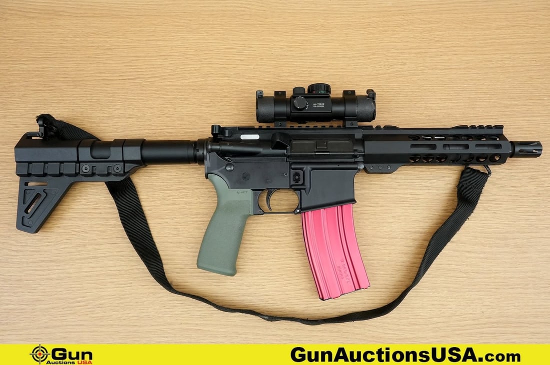 Anderson AM-15 5.56 NATO THREADED BARREL Pistol. Very Good. 9" Barrel. Shiny Bore, Tight Action Semi: Anderson AM-15 5.56 NATO THREADED BARREL Pistol. Very Good. 9" Barrel. Shiny Bore, Tight Action Semi Auto . Features a MFT Pistol Grip, Blade Style Pistol Brace, THREADED BARREL with Flashider, Free-F