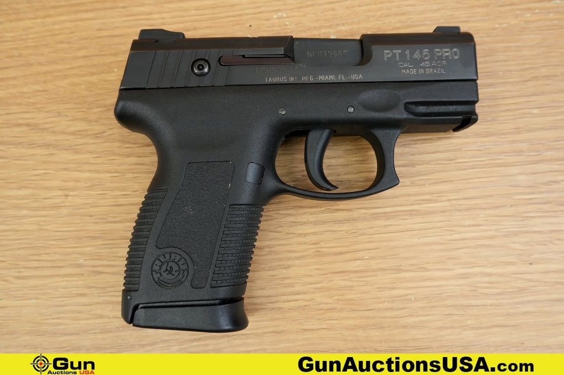 Taurus PT145 PRO MILLENNIUM .45 ACP Pistol. Very Good. 3.25" Barrel. Shiny Bore, Tight Action Semi: Taurus PT145 PRO MILLENNIUM .45 ACP Pistol. Very Good. 3.25" Barrel. Shiny Bore, Tight Action Semi Auto . Features a Textured Polymer Frame, Drift Adjustable Front and Rear Sights, Ergonomic Grip, Fro