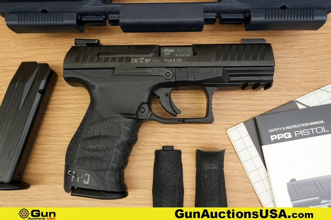 WALTHER PPQ 9X19 Pistol. Excellent. 4" Barrel. Shiny Bore, Tight Action Semi Auto . Features a: WALTHER PPQ 9X19 Pistol. Excellent. 4" Barrel. Shiny Bore, Tight Action Semi Auto . Features a Durable Polymer Frame, Safety Trigger, Front Picatinny Rail, Fiberoptic Nite Sights, Extended Trigger Wel