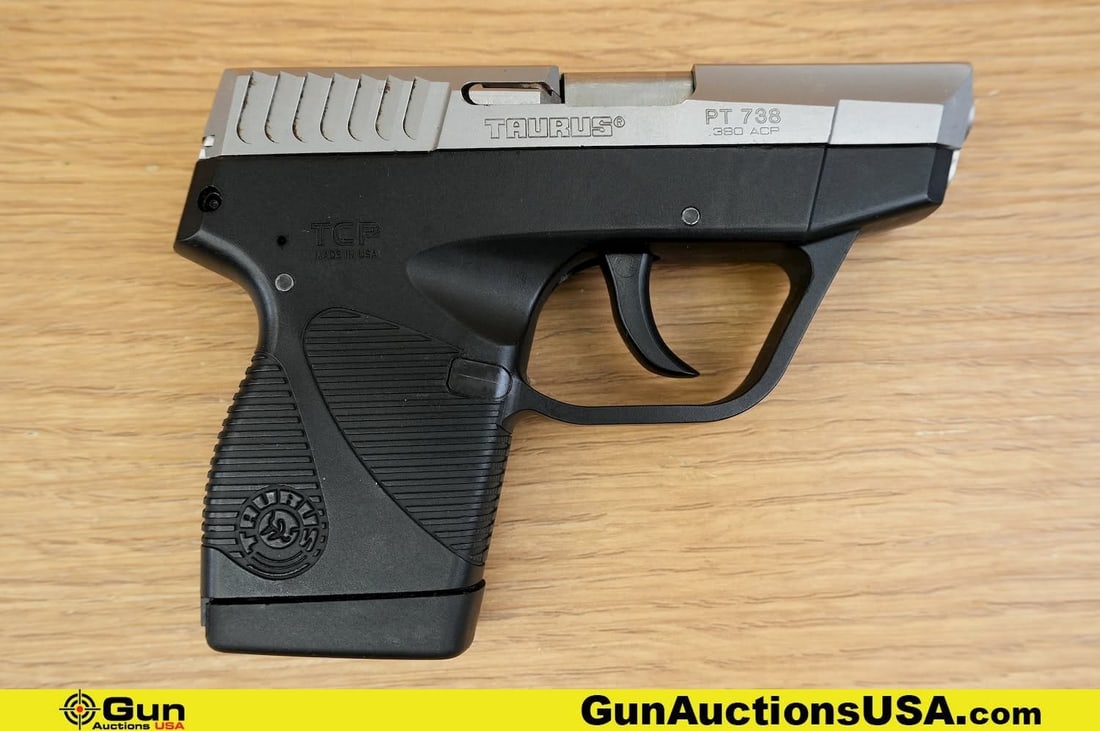 Taurus PT 738 380 ACP Pistol. Very Good. 2" Barrel. Shiny Bore, Tight Action Semi Auto . Features a: Taurus PT 738 380 ACP Pistol. Very Good. 2" Barrel. Shiny Bore, Tight Action Semi Auto . Features a Lightweight polymer Grip and frame, Compact Design, Front Steel Blade Sight with a Rear Valley Sight
