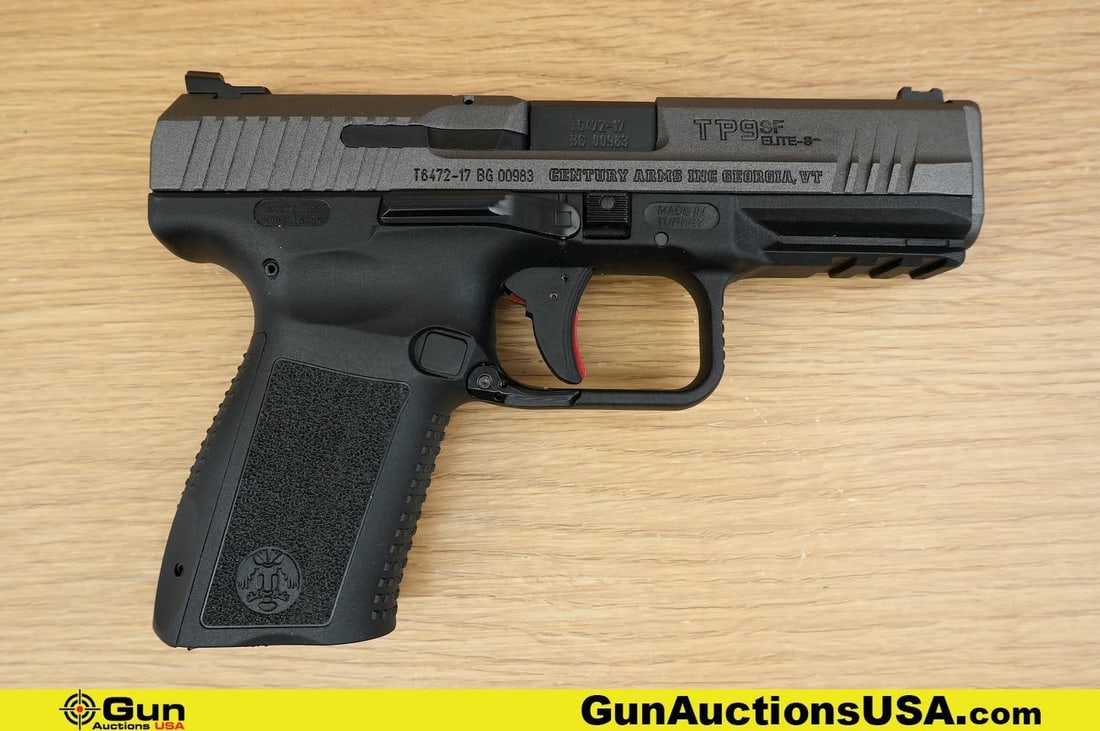 Canik Century Arms TP9 SF ELITE-S 9X19 Pistol. Excellent. 3" Barrel. Shiny Bore, Tight Action Semi: Canik Century Arms TP9 SF ELITE-S 9X19 Pistol. Excellent. 3" Barrel. Shiny Bore, Tight Action Semi Auto . Features a SA Only Striker Fired, with a Loaded Chamber Indicator, and a Compact Polymer Frame