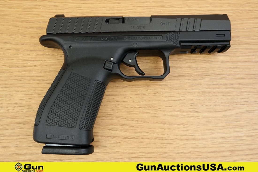 TARA AEROSPACE TM-9X 9X19 Pistol. Excellent. 4.5" Barrel. Shiny Bore, Tight Action Semi Auto .: TARA AEROSPACE TM-9X 9X19 Pistol. Excellent. 4.5" Barrel. Shiny Bore, Tight Action Semi Auto . Featuring a Extended Trigger Guard, Textured Polymer Grip and Frame, with Front and Rear Slide Serrations