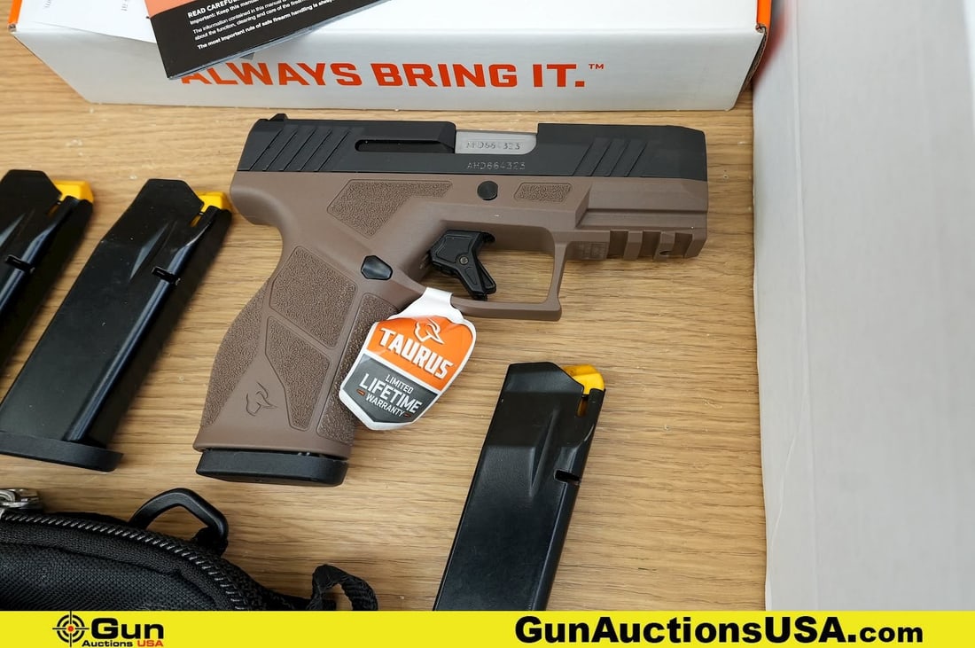 Taurus GX2 9X19 Pistol. Like New. 3.25" Barrel. Shiny Bore, Tight Action Semi Auto. Features a Two: Taurus GX2 9X19 Pistol. Like New. 3.25" Barrel. Shiny Bore, Tight Action Semi Auto. Features a Two Tone Finish, Compact Polymer Frame, Ergonomic Grip, Textured Surface for Enhanced Control, Hi Viz Fro