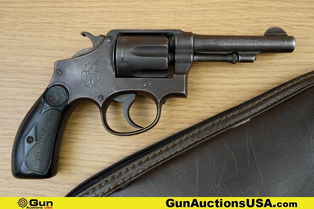 S&W .38 S&W SPECIAL CTG Revolver. Good Condition, Normal Handling Marks. 4" Barrel. Shiny Bore,: S&W .38 S&W SPECIAL CTG Revolver. Good Condition, Normal Handling Marks. 4" Barrel. Shiny Bore, Tight Action . Features a Six-Shot Fluted Cylinder, Steel Construction with Patina, SA/DA, Fixed Blade F