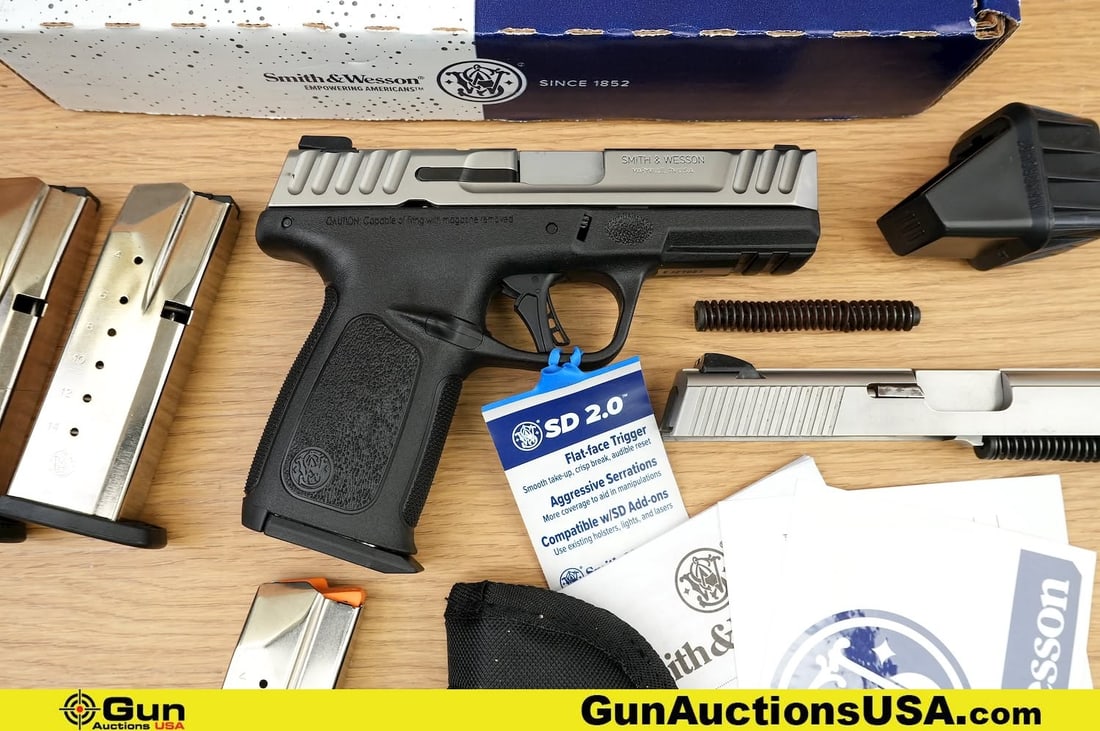 S&W SD40 .40 S&W Pistol. Like New. 4" Barrel. Semi Auto Features a Drift Adjustable Front and Rear: S&W SD40 .40 S&W Pistol. Like New. 4" Barrel. Semi Auto Features a Drift Adjustable Front and Rear Sight, Satin Stainless Slide and Barrel, DA Only Striker Fired Trigger with Front and Rear Cocking Se