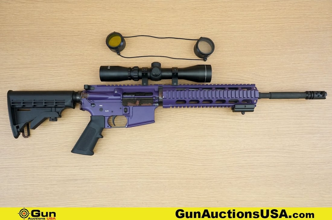 DPMS A-15 5.56 NATO THREADED BARREL Rifle. Fair Condition. 16" Barrel. Semi Auto . Features a: DPMS A-15 5.56 NATO THREADED BARREL Rifle. Fair Condition. 16" Barrel. Semi Auto . Features a THREADED BARREL with Muzzle Break, Purple, Polymer Non Functioning Adjustable Stock, Lightweight Aluminum 