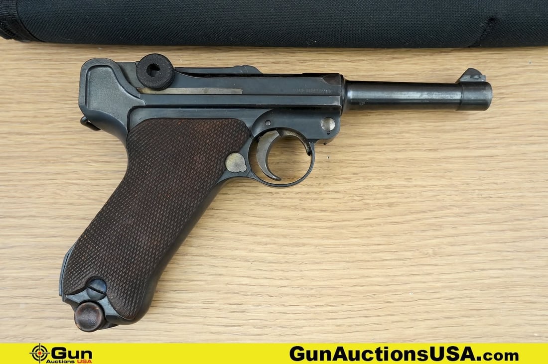 DWM P08 .30 LUGER COLLECTOR'S Pistol. Very Good. 3.75" Barrel. Shiny Bore, Tight Action Semi Auto: DWM P08 .30 LUGER COLLECTOR'S Pistol. Very Good. 3.75" Barrel. Shiny Bore, Tight Action Semi Auto MATCHING NUMBERS on Barrel, Frame, Toggle, Take Down Lever and Side Plate. STAR N PROOF on Toggle and 