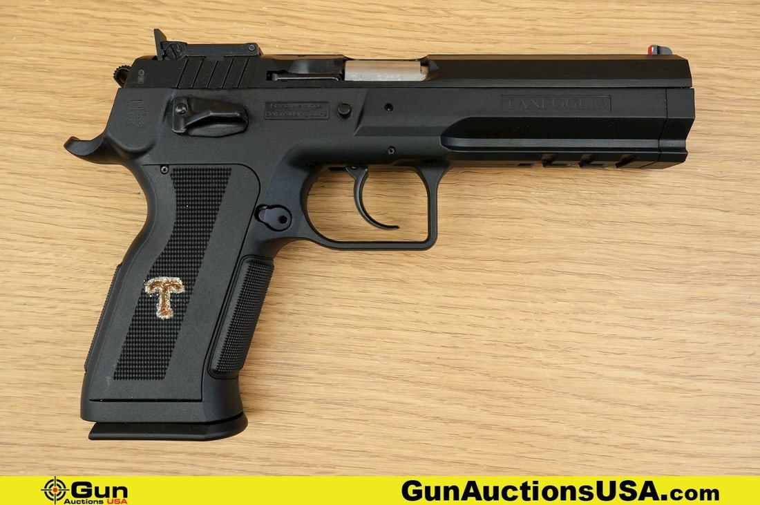 TANFOGLIO FT-IT 20 WITNESS P MATCH PRO 9X19 Pistol. Very Good. 5" Barrel. Shiny Bore, Tight Action: TANFOGLIO FT-IT 20 WITNESS P MATCH PRO 9X19 Pistol. Very Good. 5" Barrel. Shiny Bore, Tight Action Semi Auto . Features Textured Polymer Grips, with Gold Sparkle Color Fill Tandfoglio T, Checkered Bac