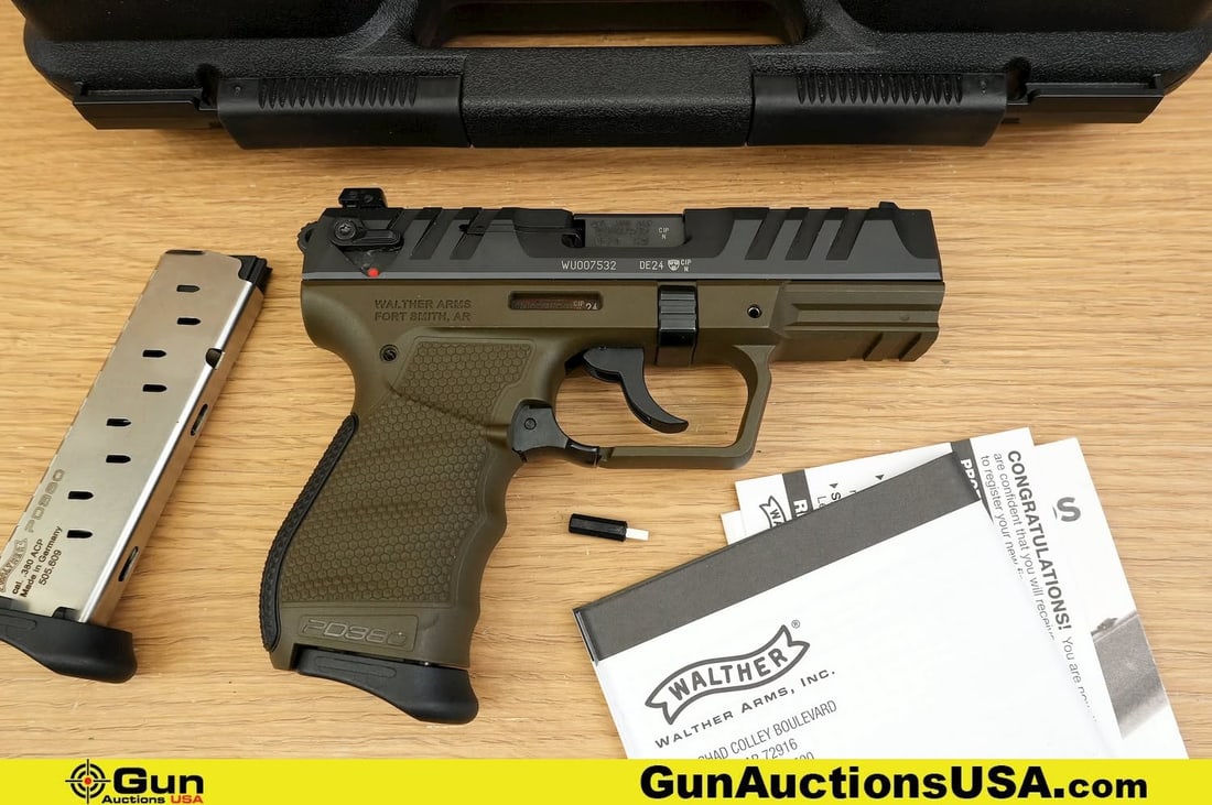 WALTHER PD380 .380 ACP PISTOL. Good Condition, Normal Handling Marks. 3.75" Barrel. Shiny Bore,: WALTHER PD380 .380 ACP PISTOL. Good Condition, Normal Handling Marks. 3.75" Barrel. Shiny Bore, Tight Action Semi Auto . Features a Textured Pistol Grip, Enlarged Trigger Guard, Ambi Safety, DA/SA and