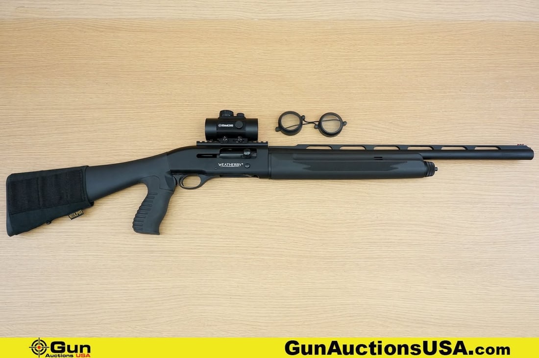 Weatherby SA-459 12 ga. Shotgun. Very Good. 22" Barrel. Shiny Bore, Tight Action Semi Auto .: Weatherby SA-459 12 ga. Shotgun. Very Good. 22" Barrel. Shiny Bore, Tight Action Semi Auto . Features a Full Length Tactical Stock, with a Checkered Front Grip and a Cross Bolt Safety. Thick Rubber Pi
