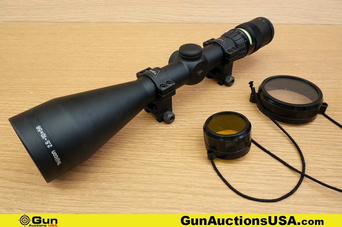 Trijicon AccuPoint Scope . Very Good. . MRAD, 2.5-10x56 Scope, Features Japanese Glass, with: Trijicon AccuPoint Scope . Very Good. . MRAD, 2.5-10x56 Scope, Features Japanese Glass, with Adjustable Eye Relief, Fiberoptic Day/Night Illumination, Textured Magnification Lever, Illuminated Green D