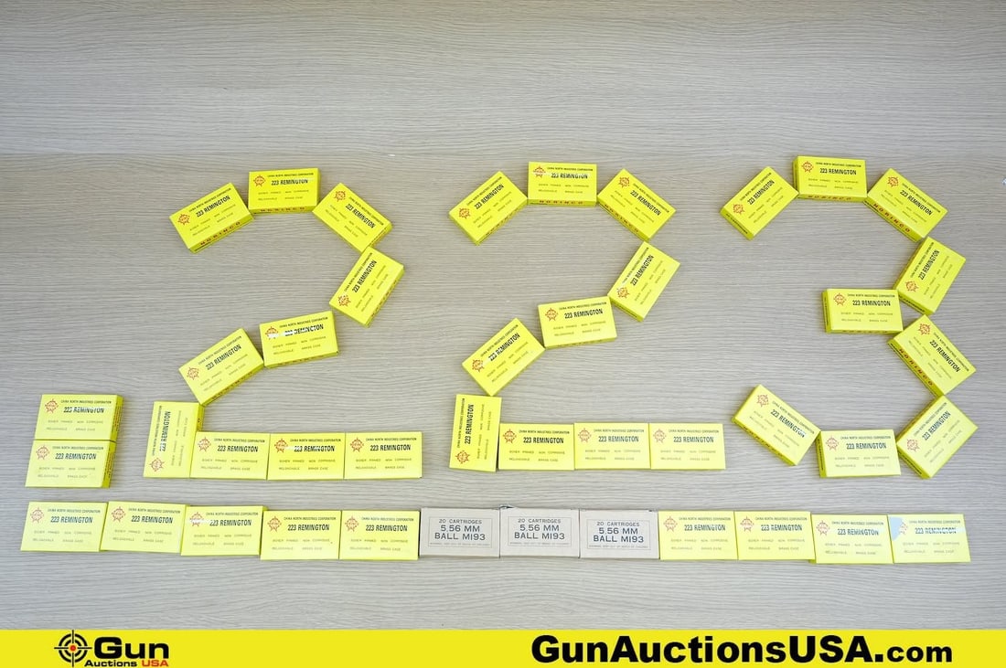 Norinco, Surplus .223 REM, 5.56 M193 Ball Ammo . . Approx. 860 Rds in Total; Approx. 800 Rds of .223: Norinco, Surplus .223 REM, 5.56 M193 Ball Ammo . . Approx. 860 Rds in Total; Approx. 800 Rds of .223 Rem, and Approx. 60 Rds of 5.56 M193 Ball. . (83625) (GSCV38)