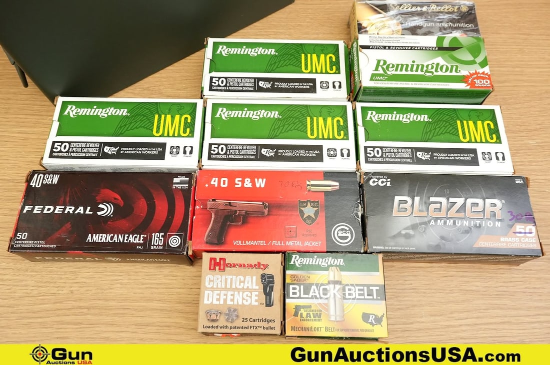 REM, FED, Blazer, Etc 40 S&W, 380 ACP Ammo. . 425 Rds in Total; 380 Rds of .40 S&W and Approx 45: REM, FED, Blazer, Etc 40 S&W, 380 ACP Ammo. . 425 Rds in Total; 380 Rds of .40 S&W and Approx 45 Rds, .380 ACP. Includes Metal Ammo Can.. (83509) (GSCV85)