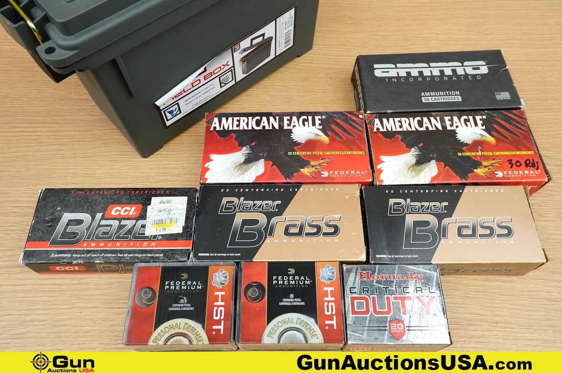 FED, Hornady, Blazer, Etc 45 ACP, 32 ACP Ammo. . 340 Rds in Total; 290 Rds of .45 ACP and 50 Rds of: FED, Hornady, Blazer, Etc 45 ACP, 32 ACP Ammo. . 340 Rds in Total; 290 Rds of .45 ACP and 50 Rds of .32 ACP. Includes Polymer Ammo Can.. (83508) (GSCU17)