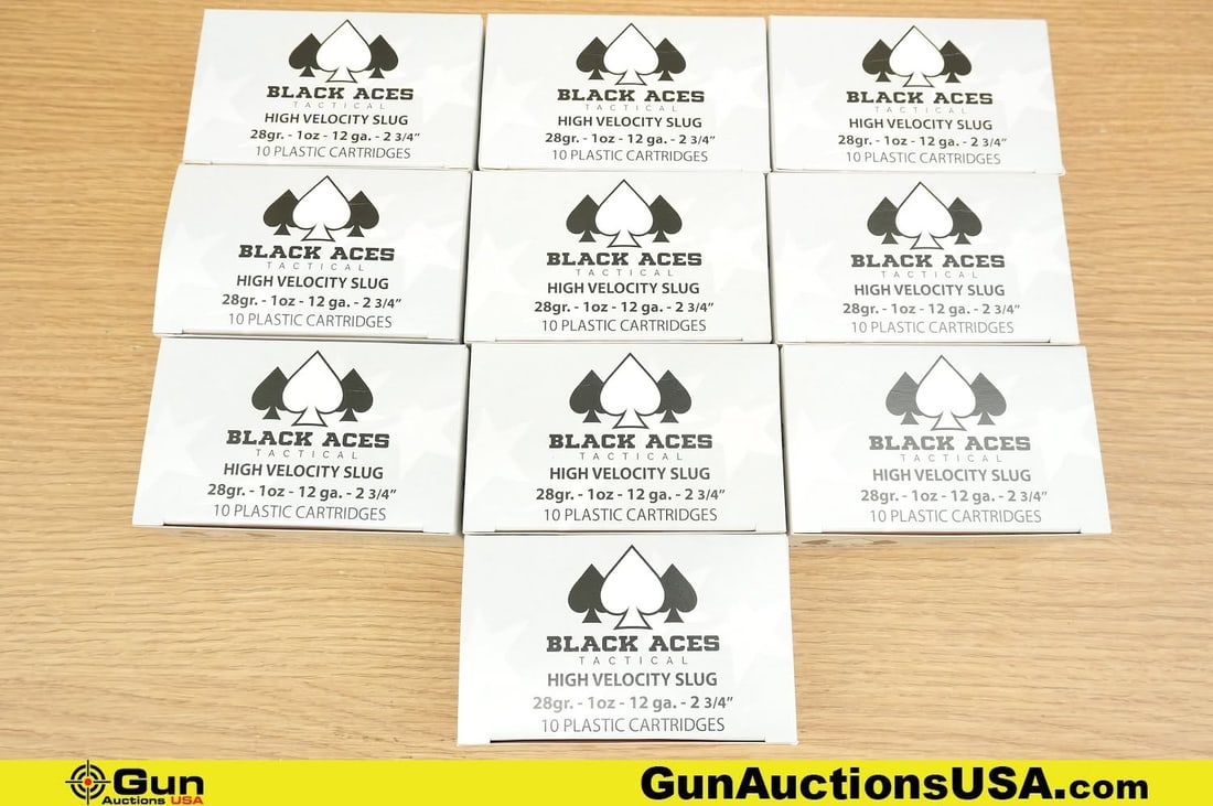 Black Aces 12 Ga. Ammo . . 100 Rds of 2 3/4" 28 Gr, 1 Oz. High Velocity Slugs. . (79947) (GSCT10): Black Aces 12 Ga. Ammo . . 100 Rds of 2 3/4" 28 Gr, 1 Oz. High Velocity Slugs. . (79947) (GSCT10)