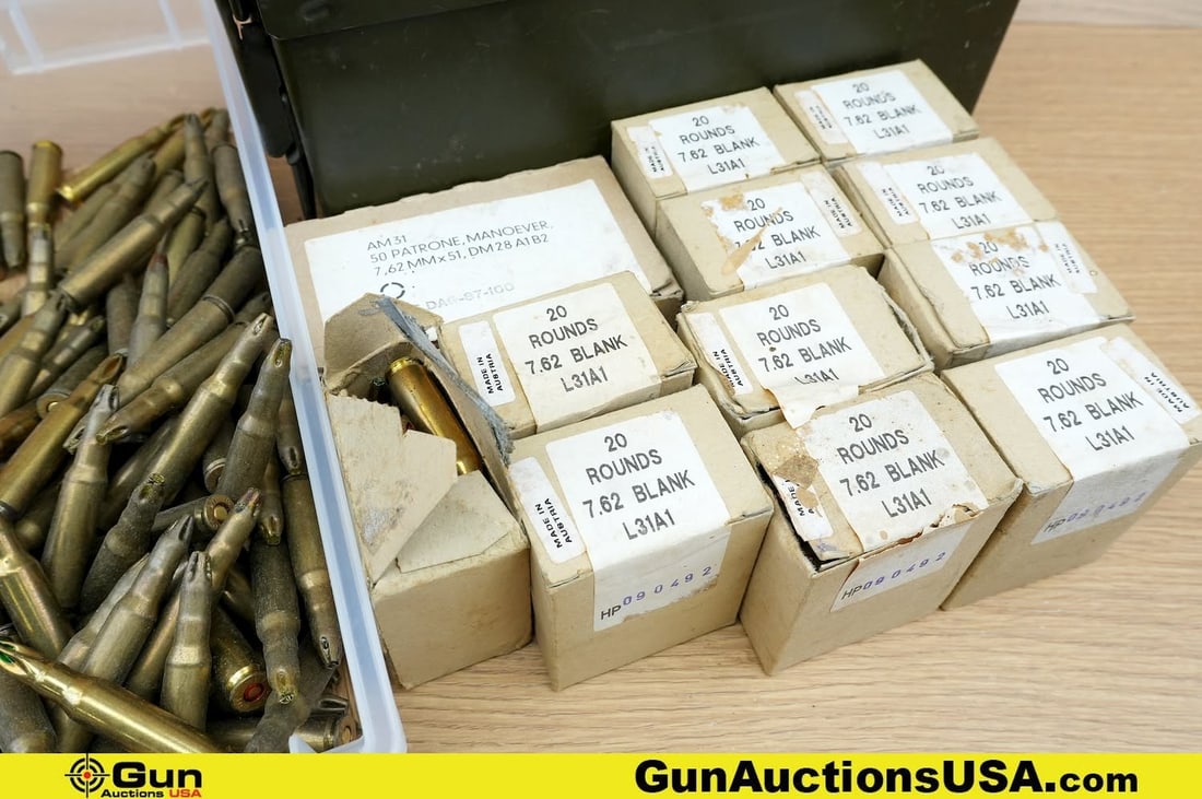 Surplus 7.62x51 MM Blanks. . Approx 300 Rds in Total. Includes Metal Ammo Can.. (83258) (GSCU26): Surplus 7.62x51 MM Blanks. . Approx 300 Rds in Total. Includes Metal Ammo Can.. (83258) (GSCU26)