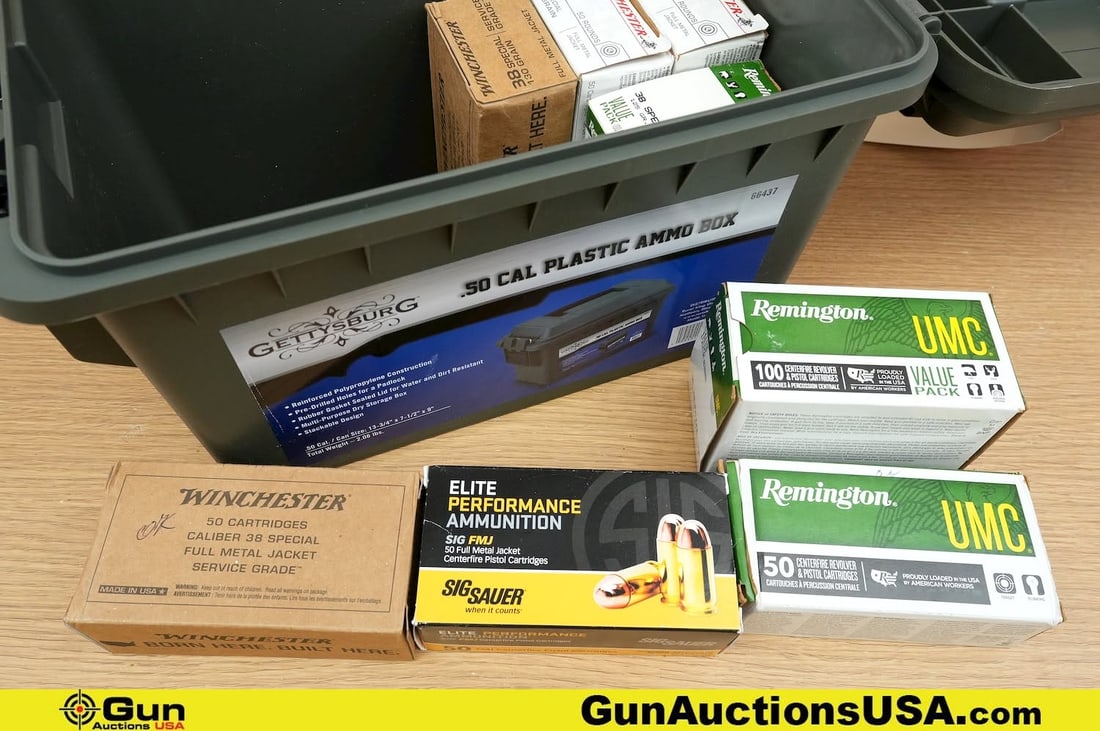 REM. WIN, SIG SAUER 38 SPL Ammo. . 500 Rds of .38 SPL. Includes Polymer Ammo Can.. (83512) (GSCU46): REM. WIN, SIG SAUER 38 SPL Ammo. . 500 Rds of .38 SPL. Includes Polymer Ammo Can.. (83512) (GSCU46)