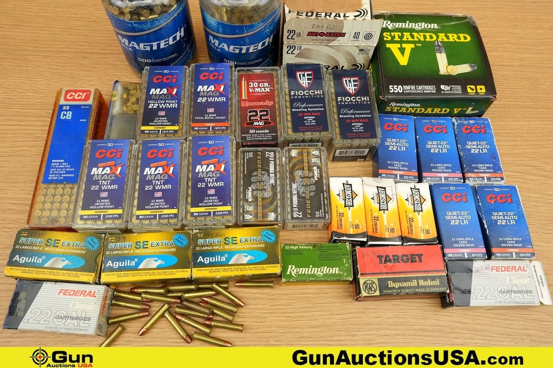 CCI, Fiocchi, Federal, Etc. .22LR, .22 WMR, .22 Short, .177/.45mm, Ammo . . Approx. 2830 Rds in (1 of 8)