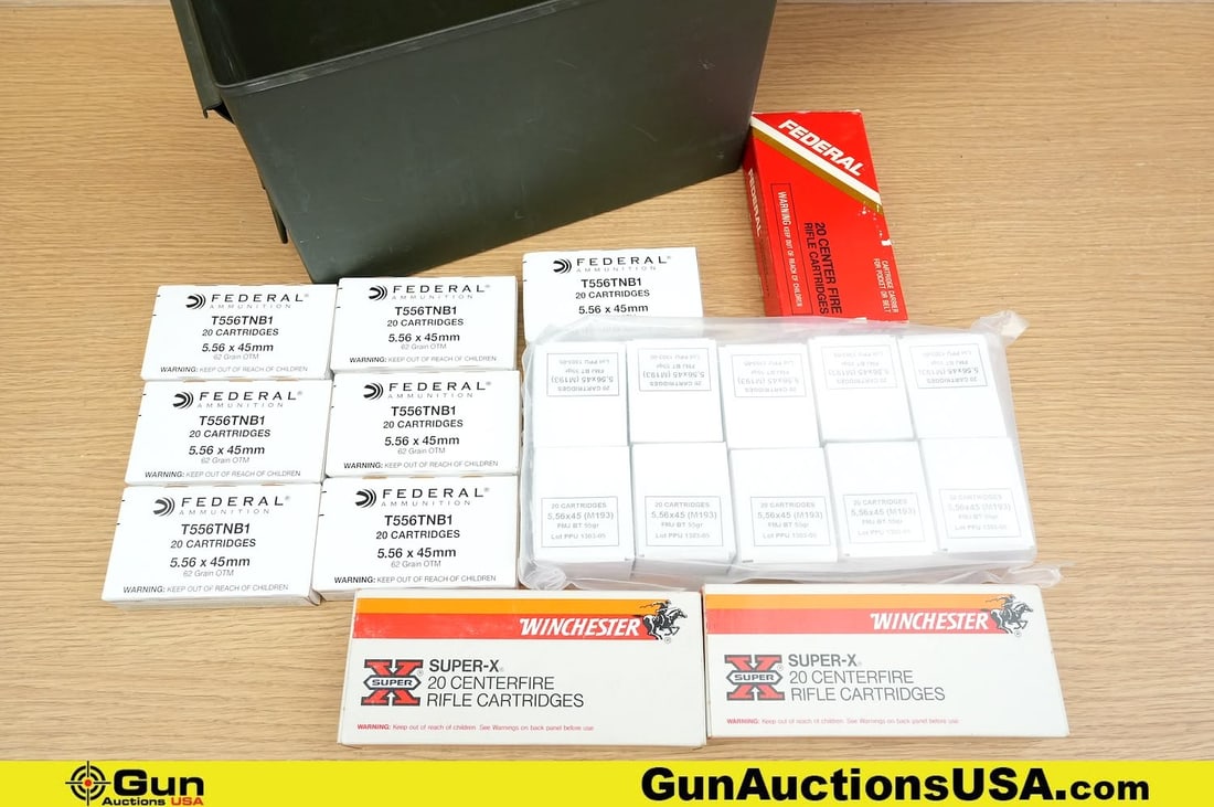 PPU, Federal, Winchester 5.56x45, .38-55 WIN, 30.30 WIN Ammo . . Approx. 400 Rds in Total; Approx.: PPU, Federal, Winchester 5.56x45, .38-55 WIN, 30.30 WIN Ammo . . Approx. 400 Rds in Total; Approx. 340 Rds of 5.56x45, 62 Gr OJM. 40 Rds of .38-55 Win 255 Gr SP, 20 Rds of 30.30 WIN 170 Gr SP. Include
