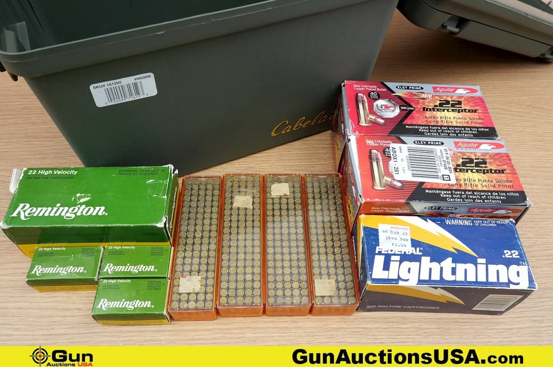Federal, Remington, Aguila, Etc. .22LR Ammo . . Approx. 2530 Rds. Includes One Polymer Ammo Can. .: Federal, Remington, Aguila, Etc. .22LR Ammo . . Approx. 2530 Rds. Includes One Polymer Ammo Can. . (83624) (GSCV57)