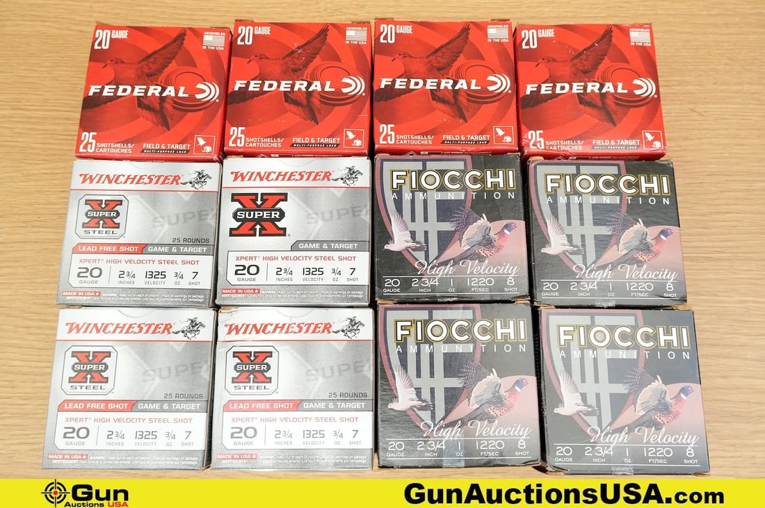 WIN, FED, Fiocchi 20 GA 2 3/4" Ammo. . 300 Rds; Assorted Types.. (83632) (GSCV31) (1 of 4)