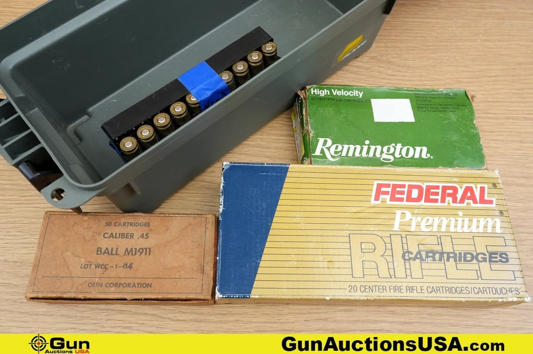 REM, OLIN, FED 300 WIN, 243 WIN, 45 ACP Ammo. . Approx 110 Rds in Total; Approx 20 Rds of .300 WIN, (1 of 6)