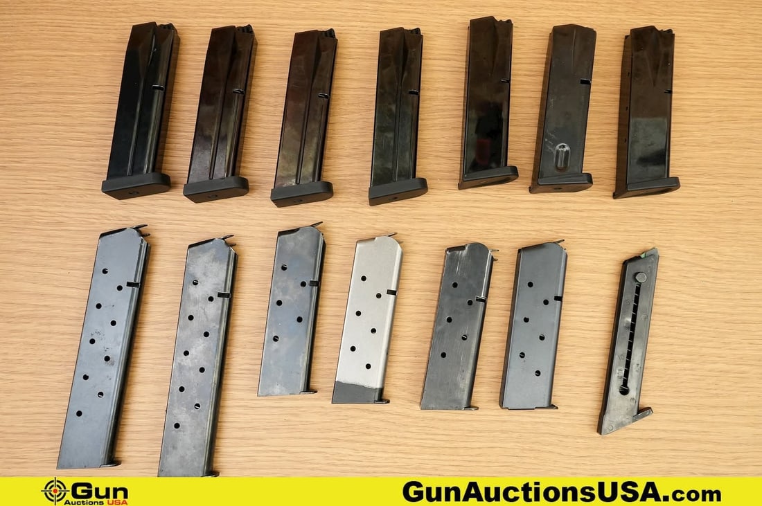 Act-mag, Etc. .45 ACP, .22LR, Etc. Magazines . Very Good. . One ..22LR 10 Rd Mag, Six 1911 .45 ACP: Act-mag, Etc. .45 ACP, .22LR, Etc. Magazines . Very Good. . One ..22LR 10 Rd Mag, Six 1911 .45 ACP Mags, Four Beretta 9mm 17 Rd Mags, and Three Beretta 15 Rd Magazines. . (83199) (GSCN23)