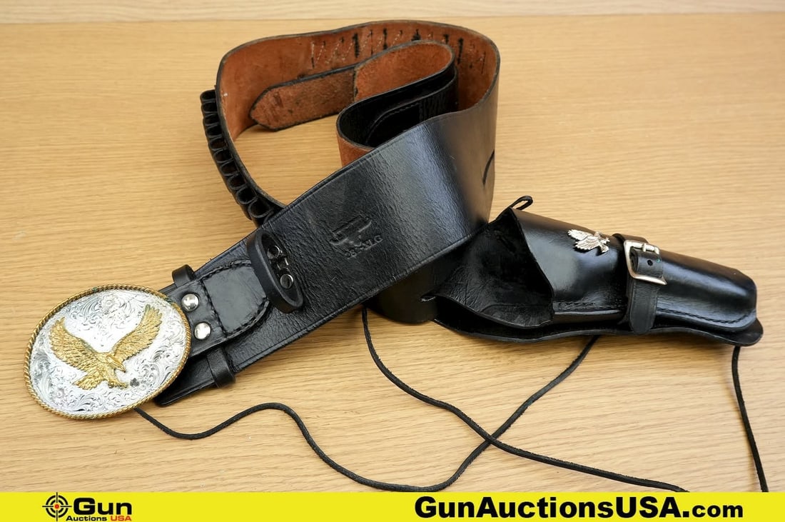 Montana Silver Smith's, Long Horn Accessories. Very Good. . One Montanna Silver Smith's Silver: Montana Silver Smith's, Long Horn Accessories. Very Good. . One Montanna Silver Smith's Silver Plated Belt Buckle, One Longhorn XLG Leather Gun Belt with Shell Holders, and One Longhorn 30-54 Leather 
